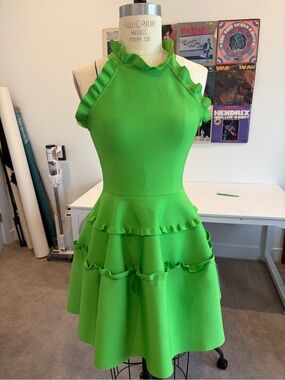 Elliatt Bright Green Ruffle Tiered Fit-and-Flare Dress